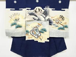 リサイクル　富士に鷹模様刺繍紋付男児着物(内袖・長襦袢付き)